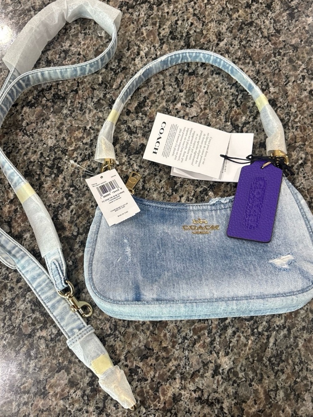 Coach Light Blue Denim Mini Shoulder Bag with Purple Tag